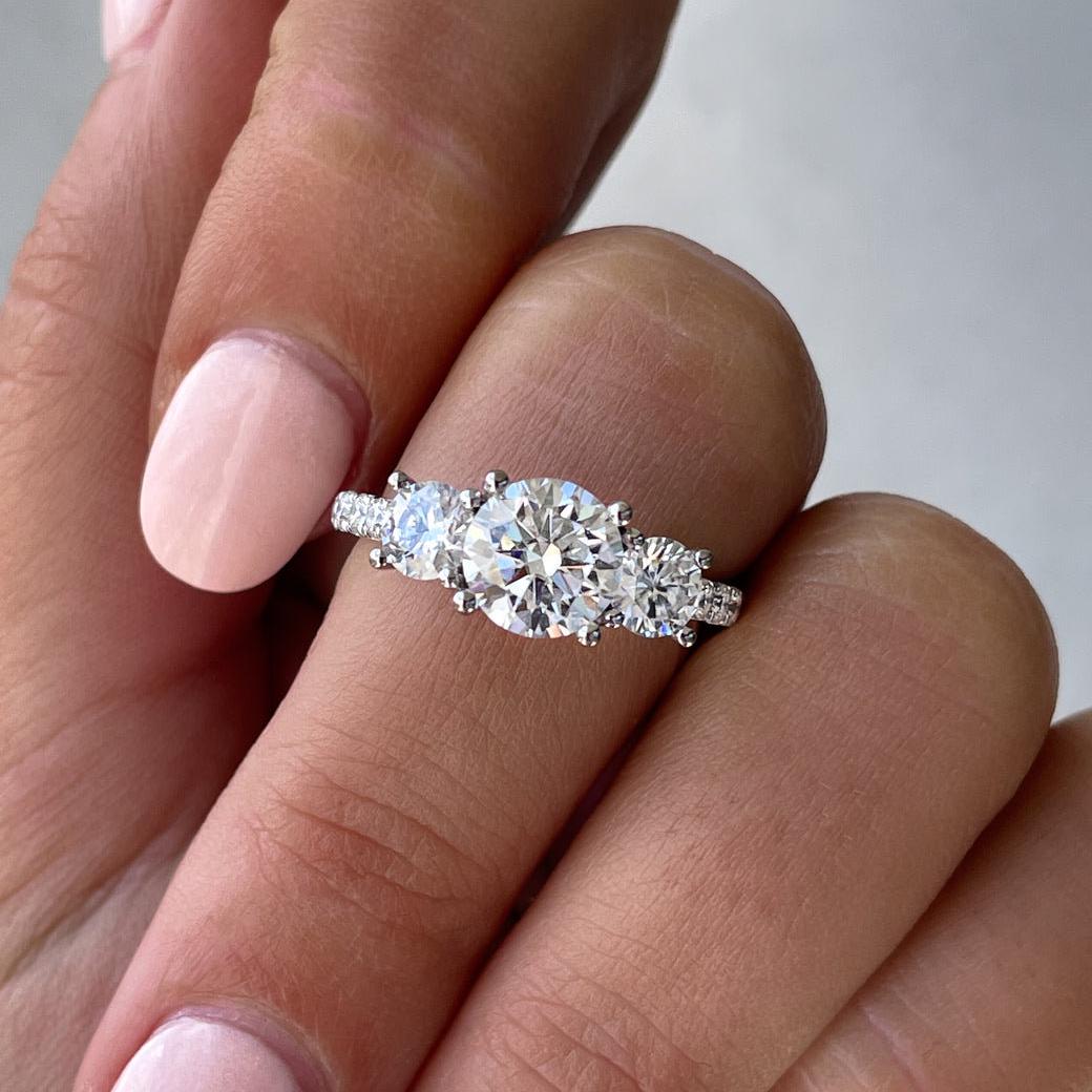 2.70tcw Round Lab Diamond Three Stone Ring | Solitaire Style | IGI Certified | White Gold