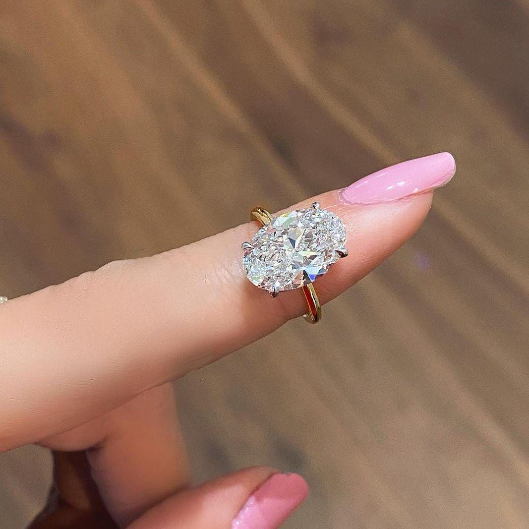 4.10tcw Oval Lab Grown Diamond Engagement Ring | 4.00ct Center | Hidden Halo | IGI Certified