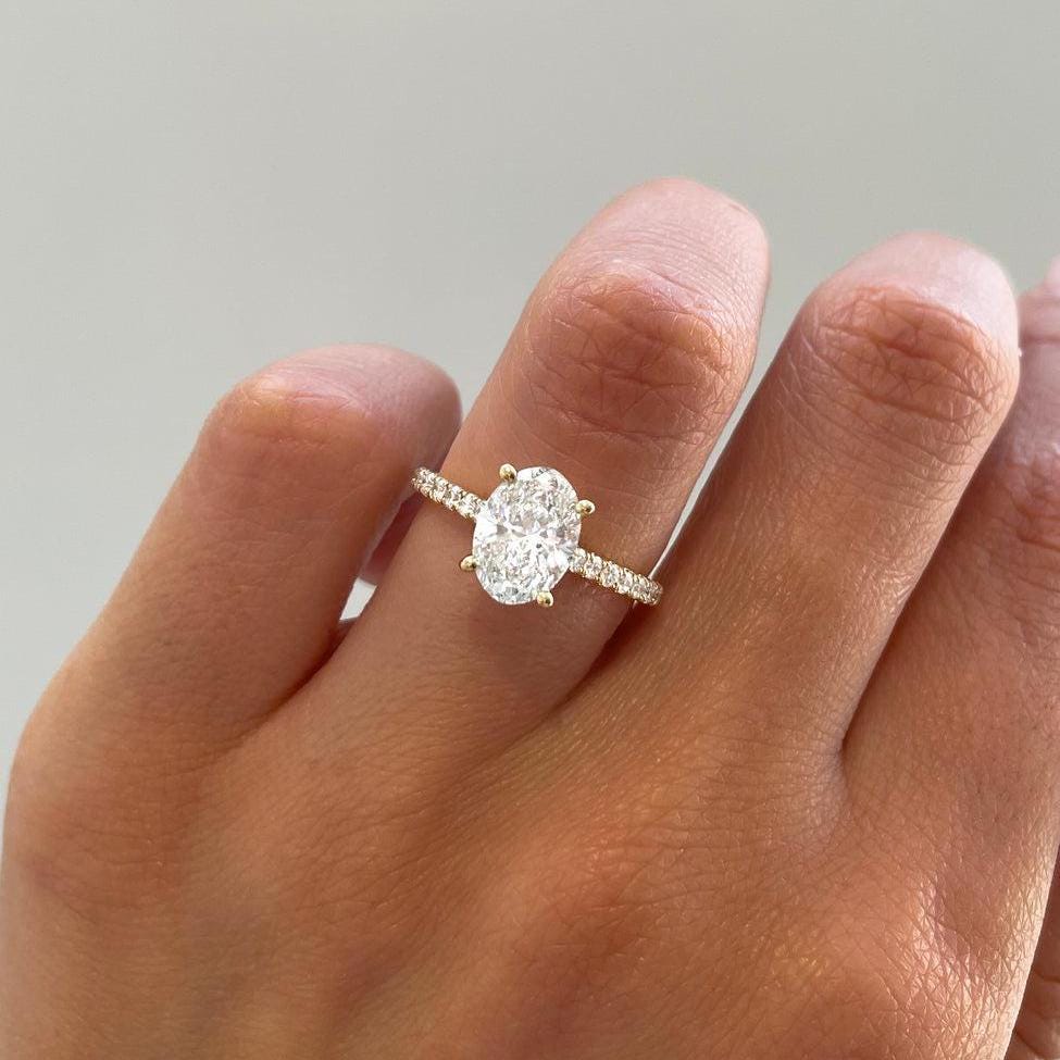 1.20tcw Oval Lab Grown Diamond Engagement Ring | Pavé Band | IGI Certified