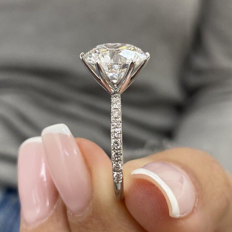 4.20tcw Round Lab Diamond Engagement Ring | Pavé Band | IGI Certified | White Gold