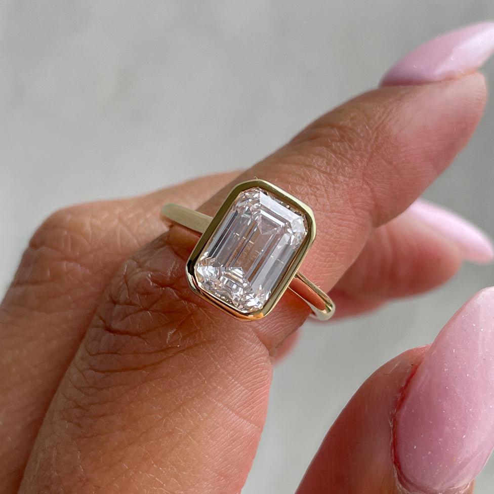 1.20ct Emerald Lab Diamond Bezel Cathedral Ring | IGI Certified | D-E-F VVS–VS Clarity
