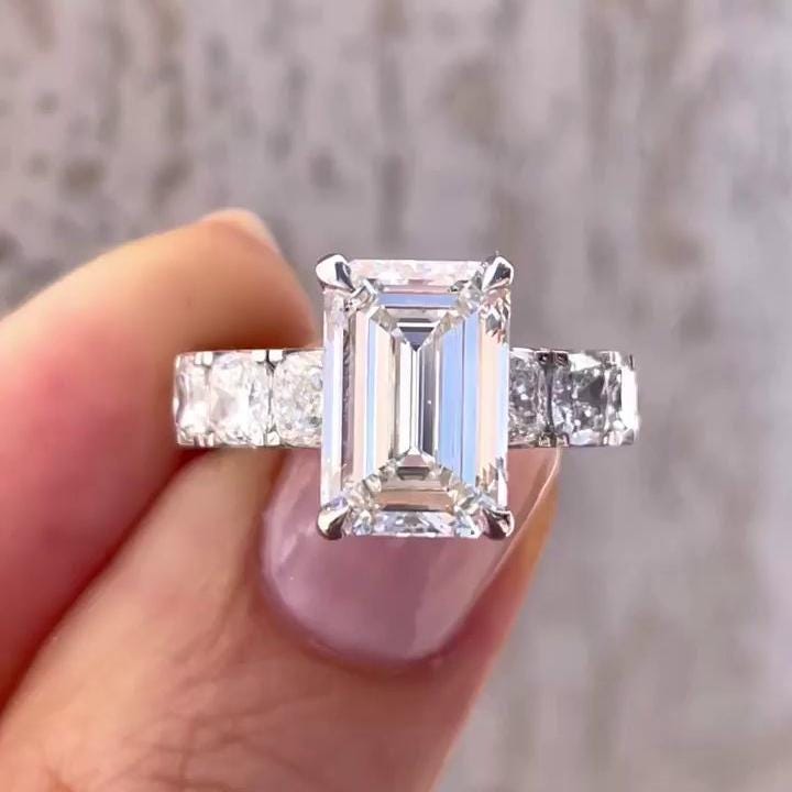 5.80tcw Emerald Lab Diamond Hidden Halo Pavé Ring | 4.00ct Center | IGI Certified