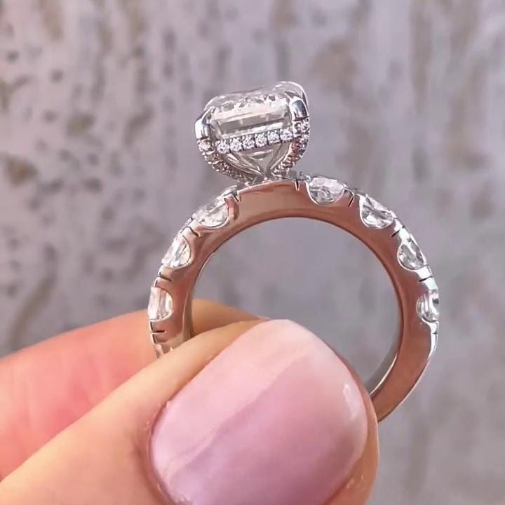 5.80tcw Emerald Lab Diamond Hidden Halo Pavé Ring | 4.00ct Center | IGI Certified