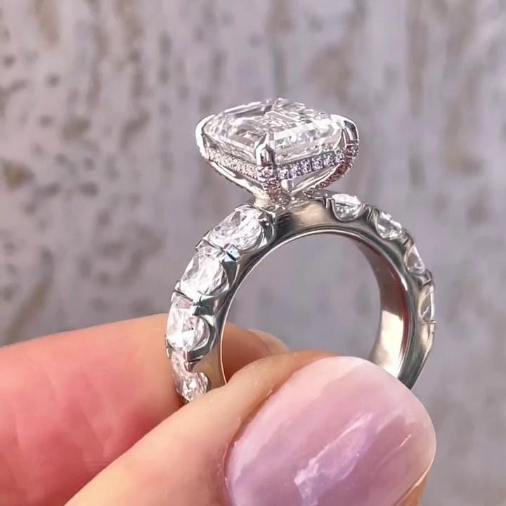 5.80tcw Emerald Lab Diamond Hidden Halo Pavé Ring | 4.00ct Center | IGI Certified