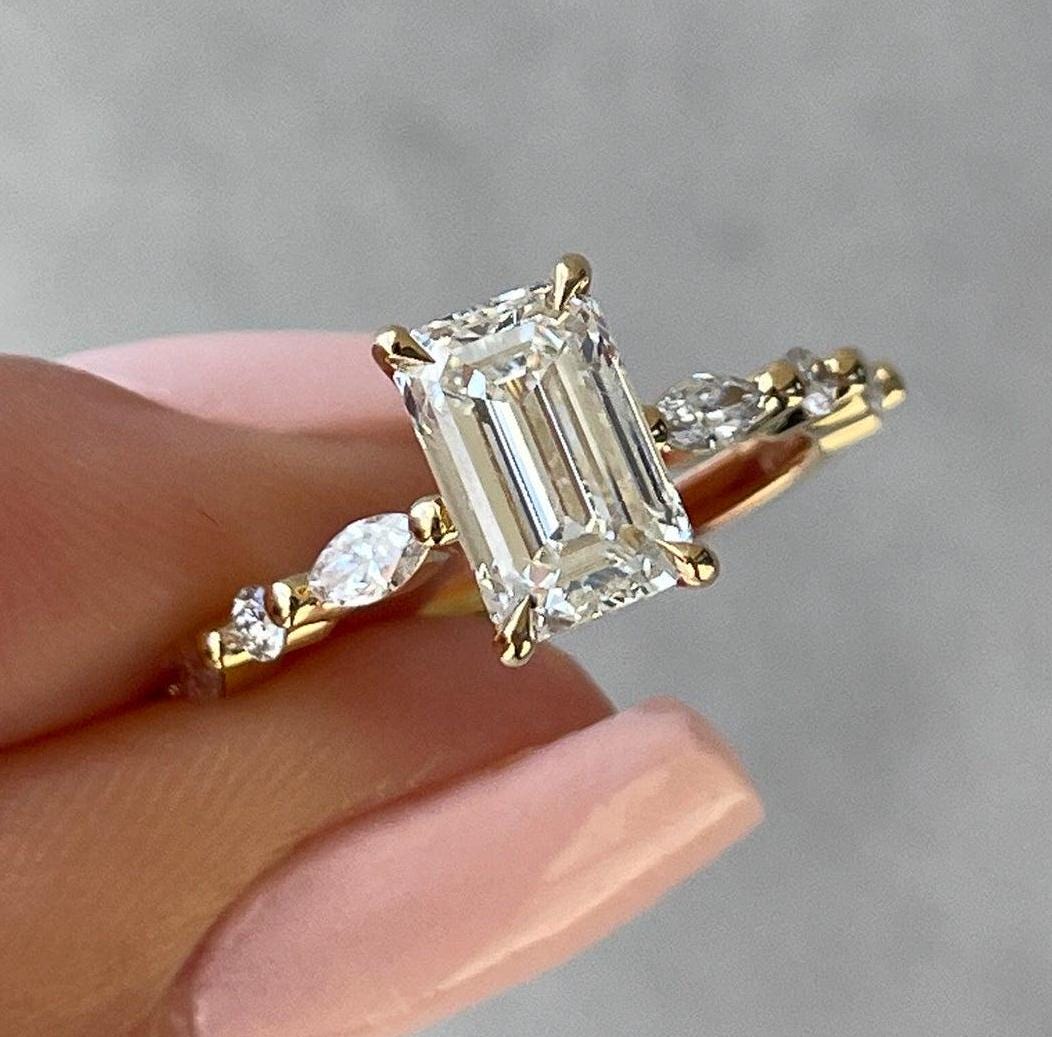 Emerald 1.30tcw Lab Diamond Solitaire Accent Engagement Ring | IGI Certified | Minimalist Style