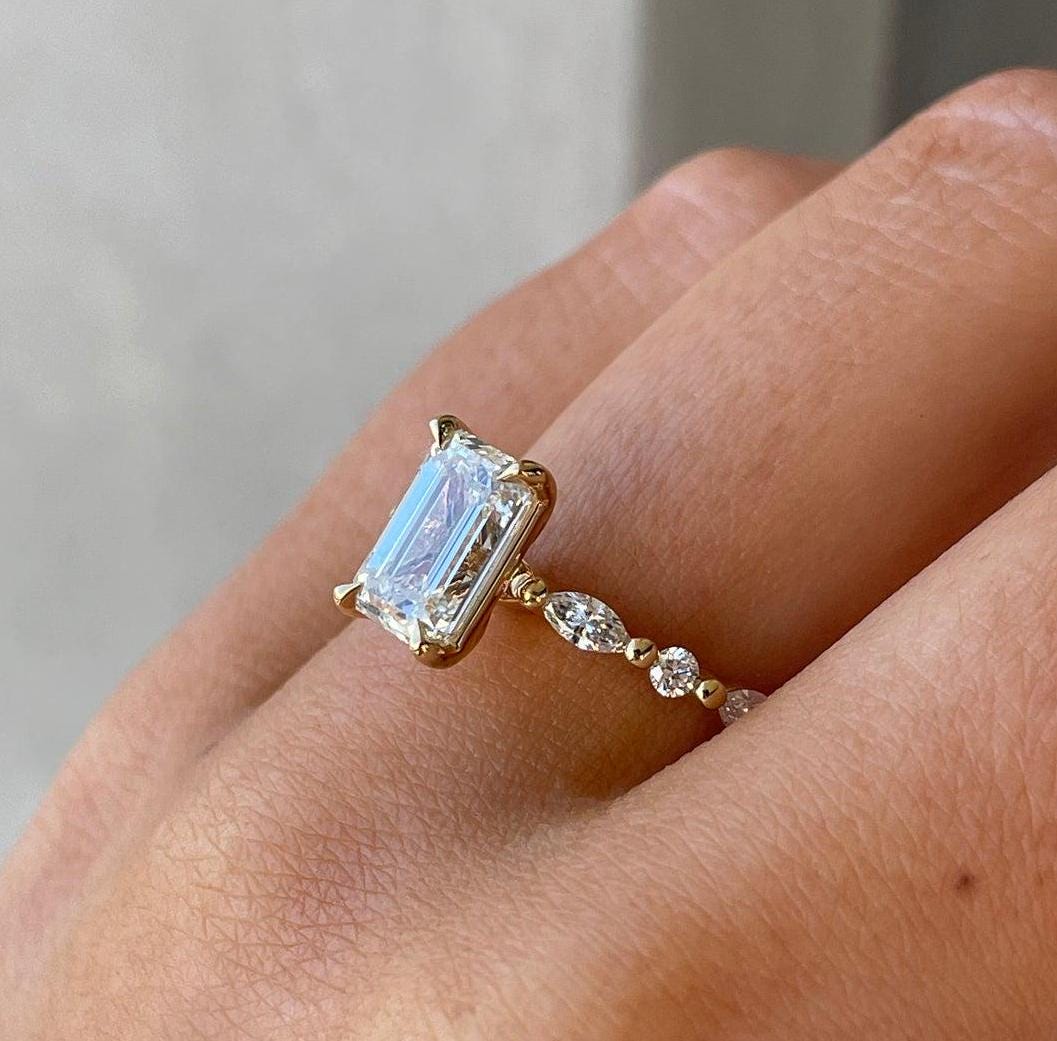 Emerald 1.30tcw Lab Diamond Solitaire Accent Engagement Ring | IGI Certified | Minimalist Style