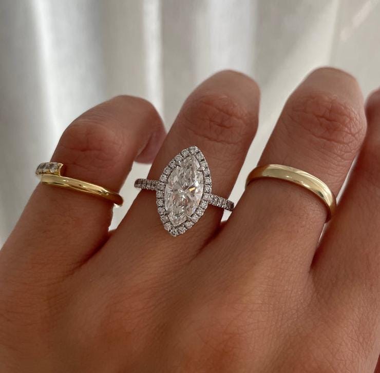 2.50tcw Marquise Lab Grown Diamond Engagement Ring | Halo | IGI Certified | D-E-F Color | Custom Gold