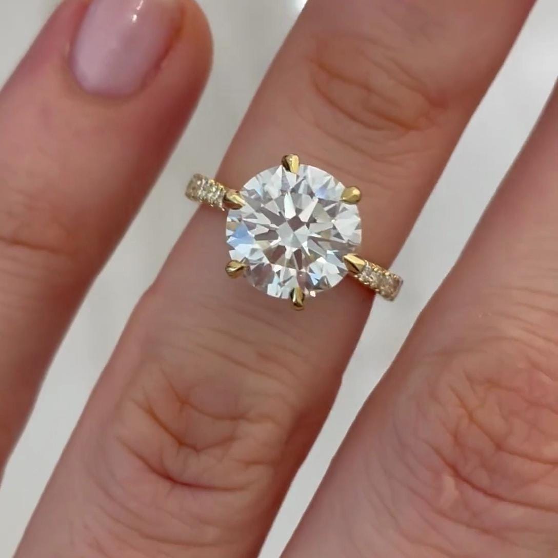 2.20tcw Lab Grown Diamond Cathedral Pavé Engagement Ring | Round Center | IGI Certified