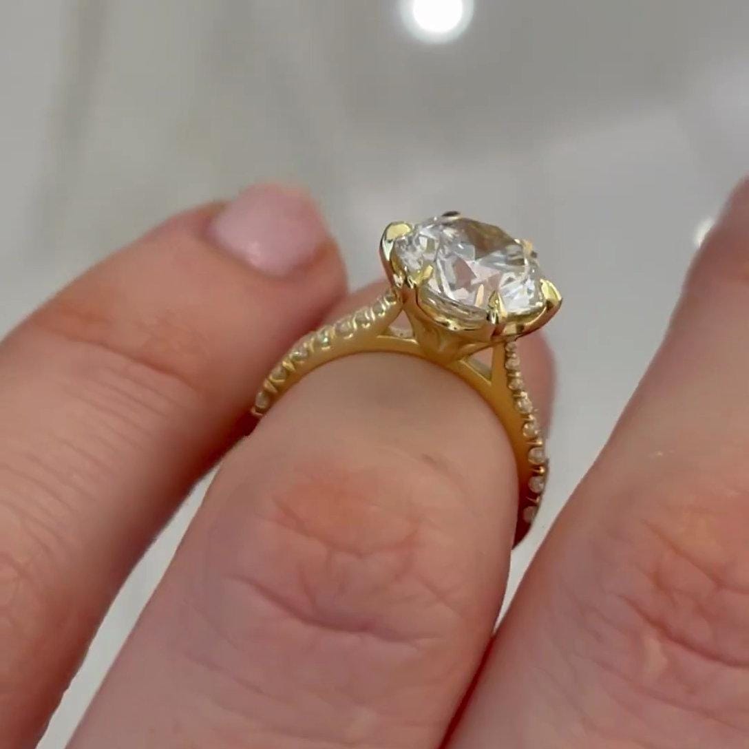 2.20tcw Lab Grown Diamond Cathedral Pavé Engagement Ring | Round Center | IGI Certified