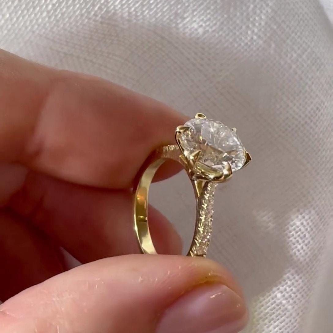 2.20tcw Lab Grown Diamond Cathedral Pavé Engagement Ring | Round Center | IGI Certified