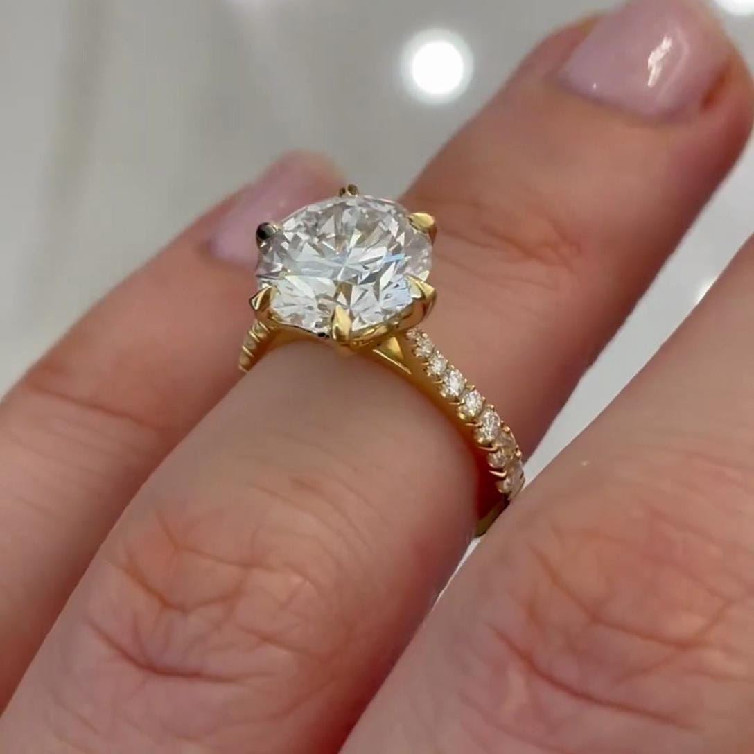 2.20tcw Lab Grown Diamond Cathedral Pavé Engagement Ring | Round Center | IGI Certified