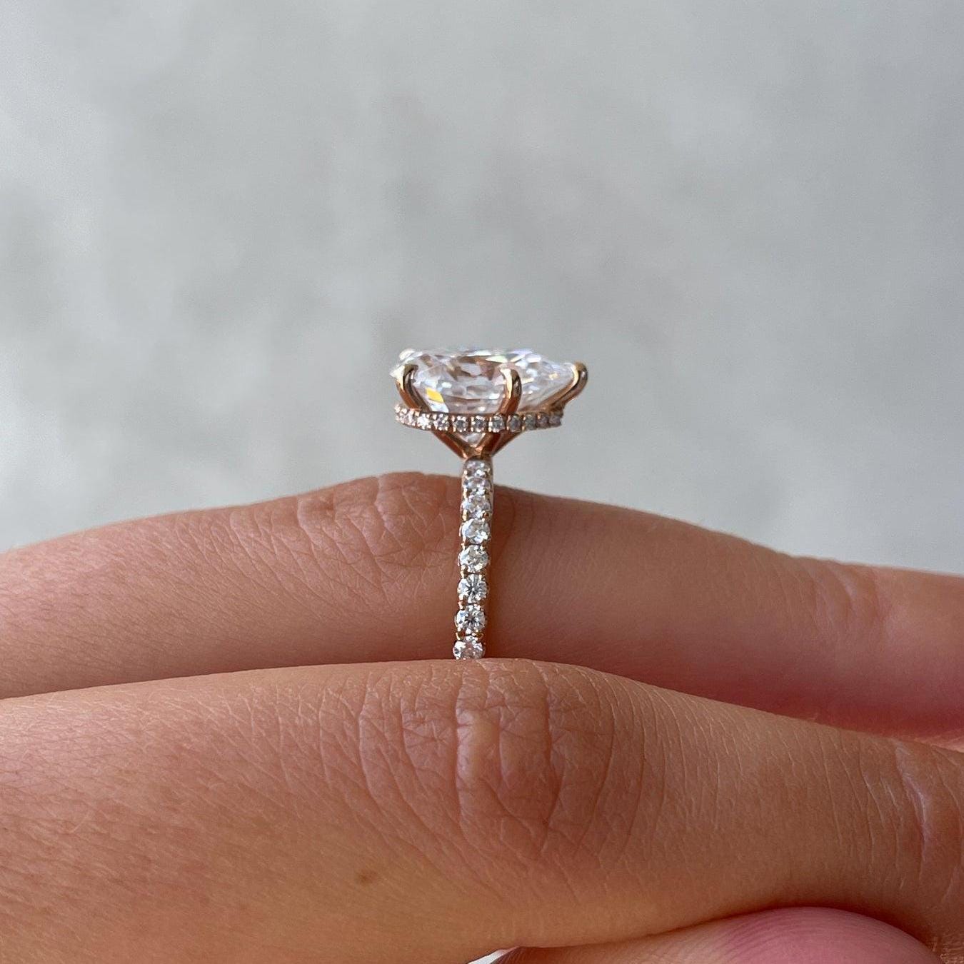 3.30tcw Pear Shape Lab Diamond Ring | Hidden Halo Design | Rose Gold | Certified IGI