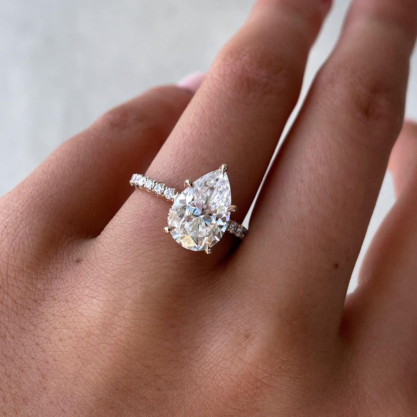 3.30tcw Pear Shape Lab Diamond Ring | Hidden Halo Design | Rose Gold | Certified IGI