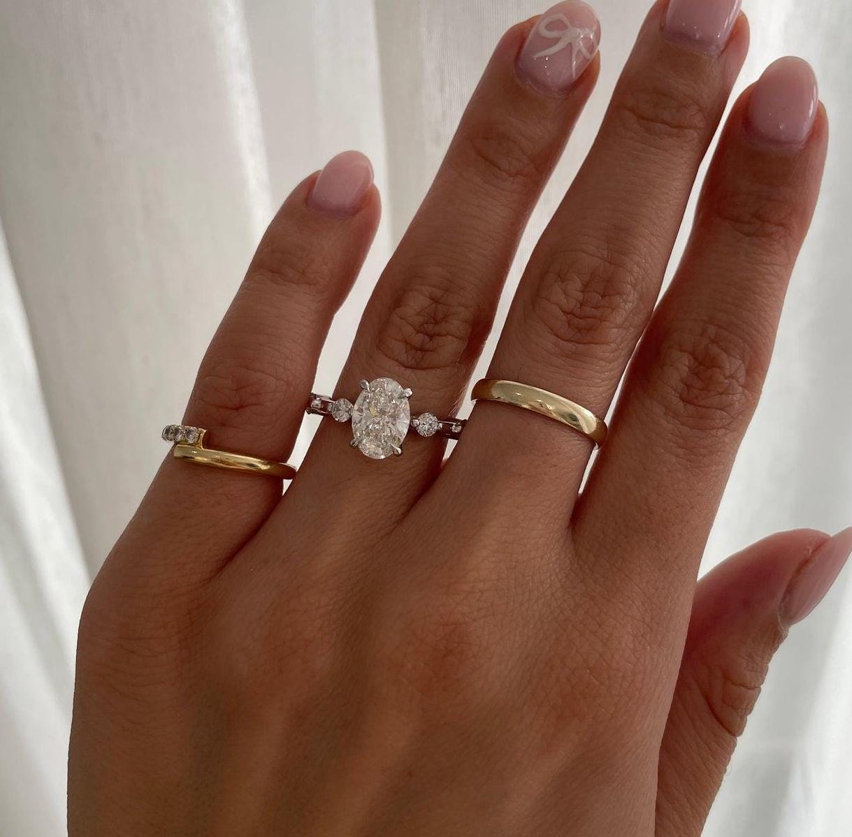 3.00tcw Oval Lab Grown Diamond Solitaire with Hidden Halo and Accent Stones Engagement Ring, D-E-F Color, VVS-VS Clarity