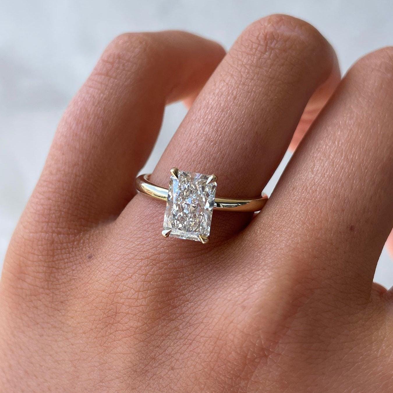 4.10tcw Radiant Lab Grown Diamond Engagement Ring | Hidden Halo | IGI Certified | Yellow Gold