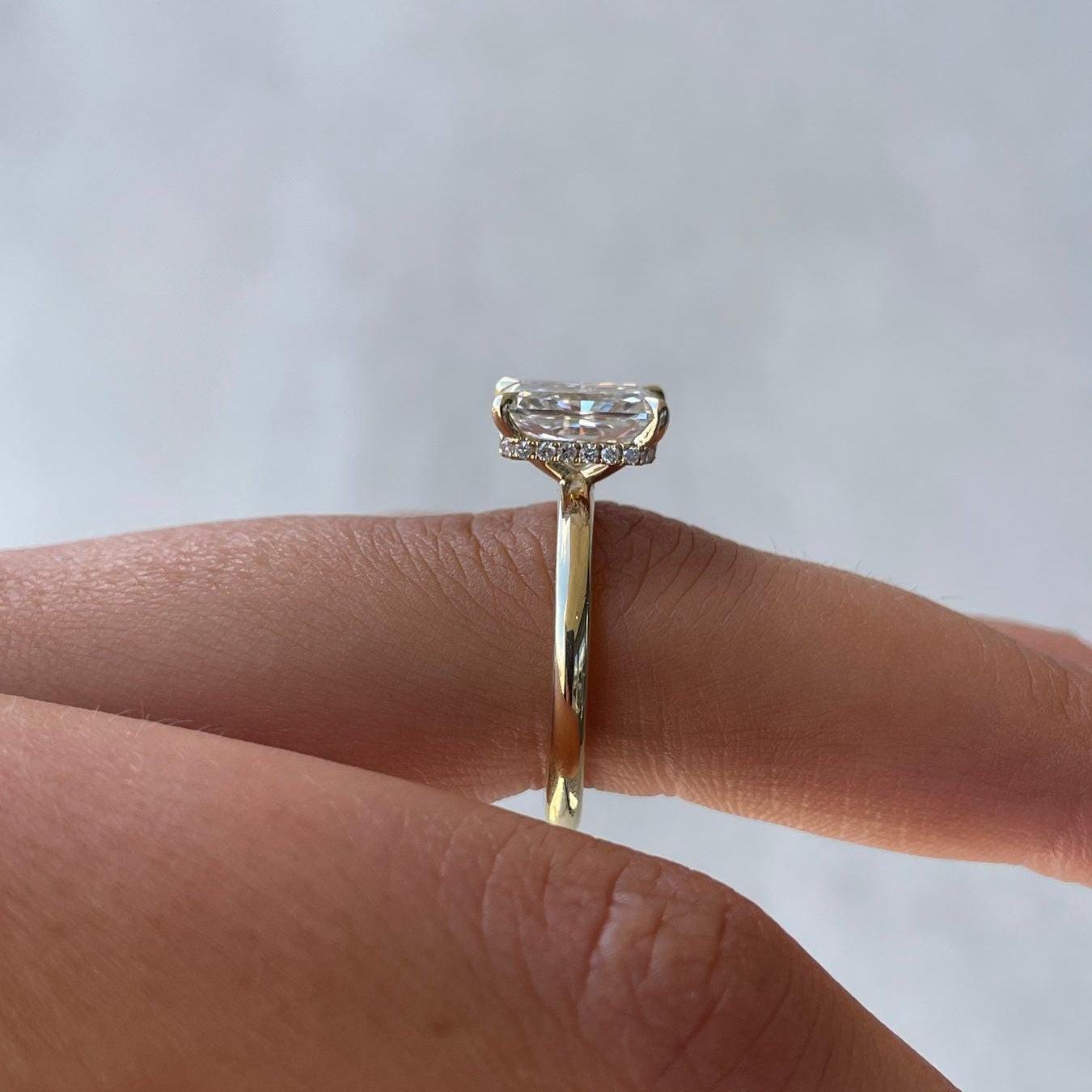 4.10tcw Radiant Lab Grown Diamond Engagement Ring | Hidden Halo | IGI Certified | Yellow Gold