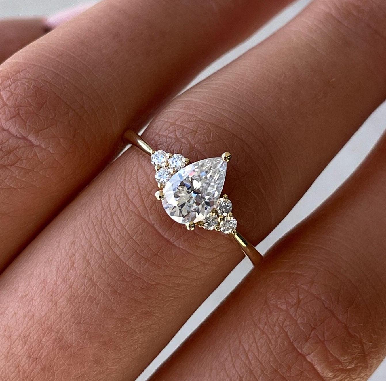 1.30tcw Pear Lab Diamond 3-Claw Solitaire Ring with Accent Stones | IGI Certified D-E-F VVS–VS