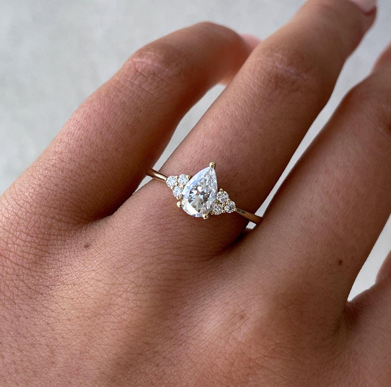 1.30tcw Pear Lab Diamond 3-Claw Solitaire Ring with Accent Stones | IGI Certified D-E-F VVS–VS