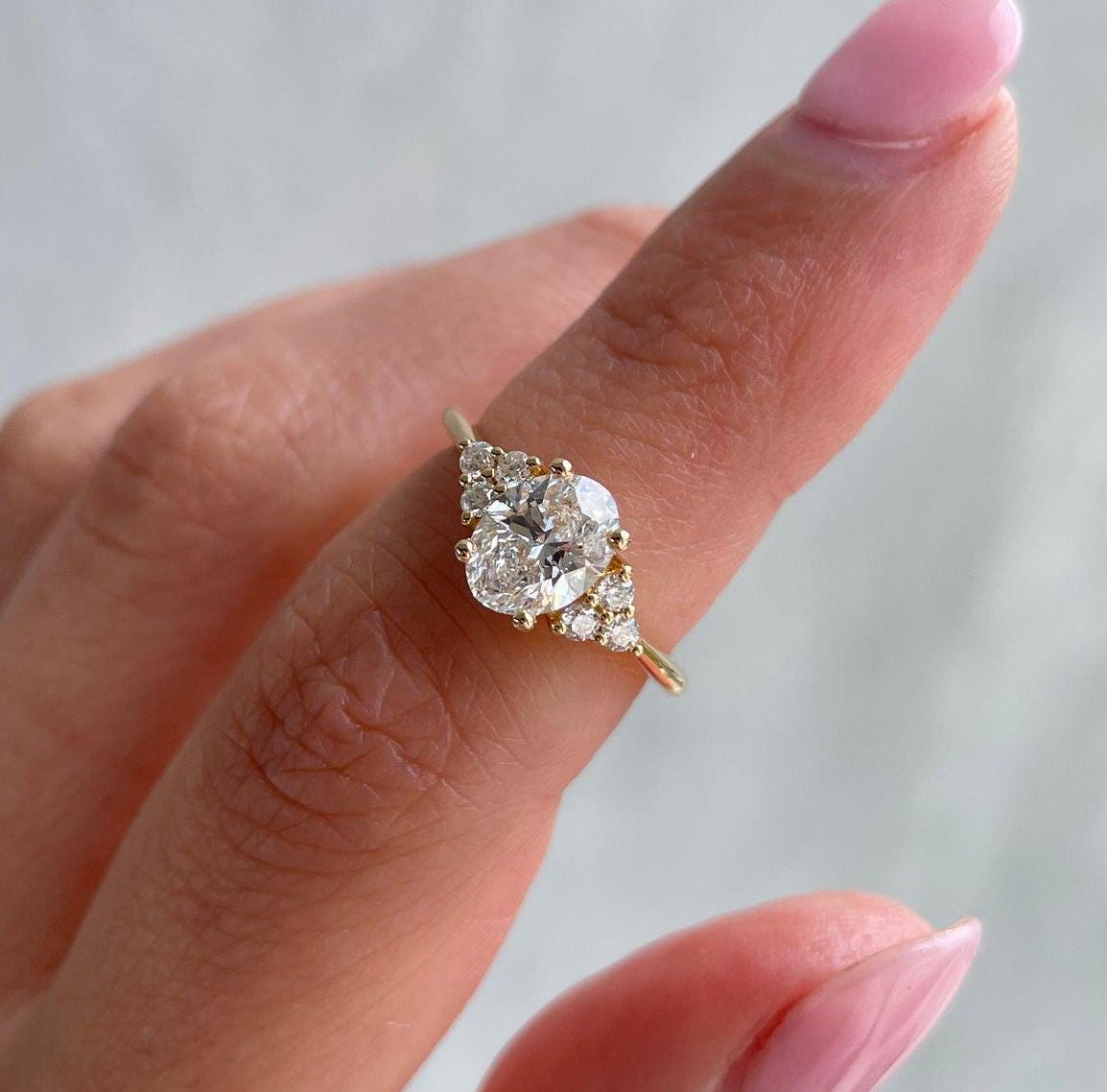 1.40tcw Oval Lab Diamond Engagement Ring | 1.00ct Center + Side Stones | IGI Certified