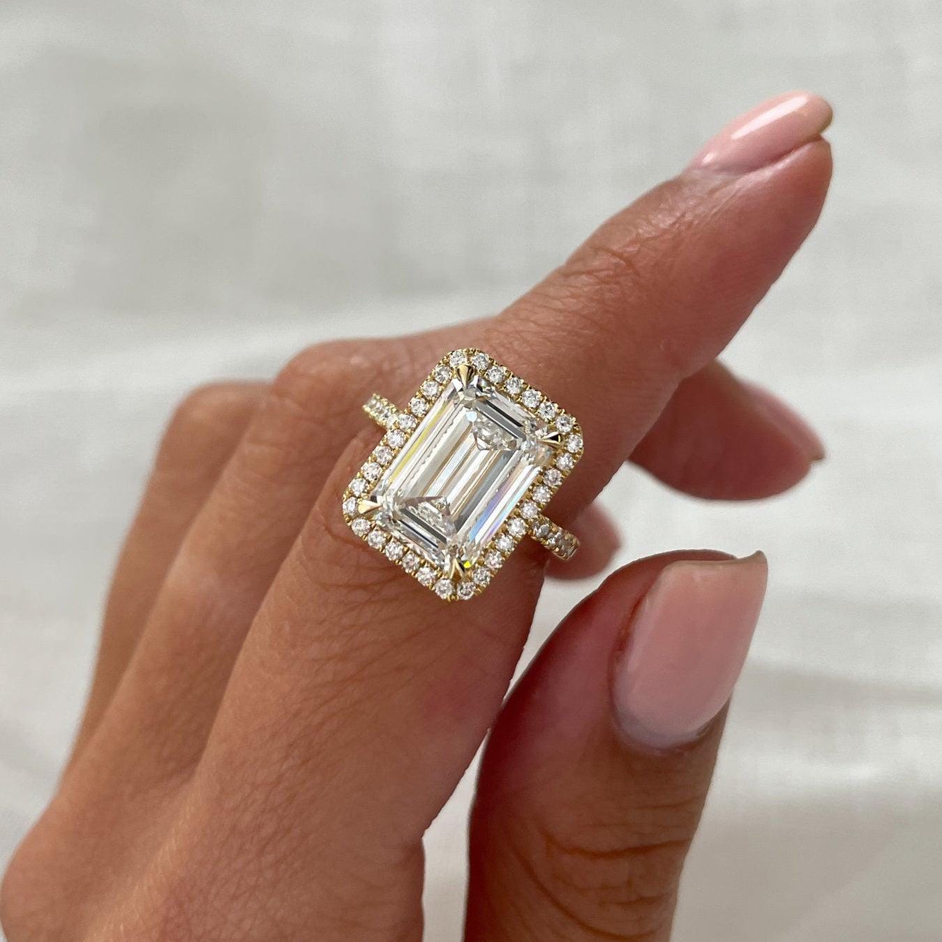 4.70tcw Emerald Lab Grown Diamond Engagement Ring | Halo & Pavé Band | IGI Certified | Custom Gold & Platinum