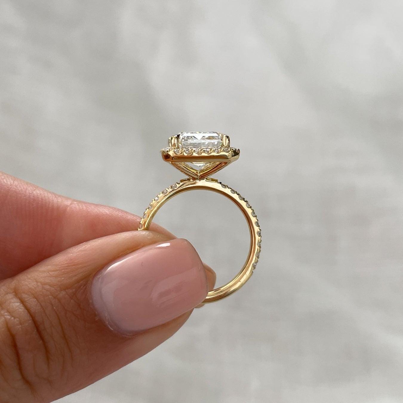 4.70tcw Emerald Lab Grown Diamond Engagement Ring | Halo & Pavé Band | IGI Certified | Custom Gold & Platinum
