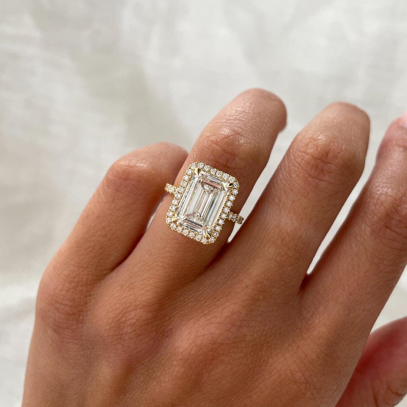 4.70tcw Emerald Lab Grown Diamond Engagement Ring | Halo & Pavé Band | IGI Certified | Custom Gold & Platinum