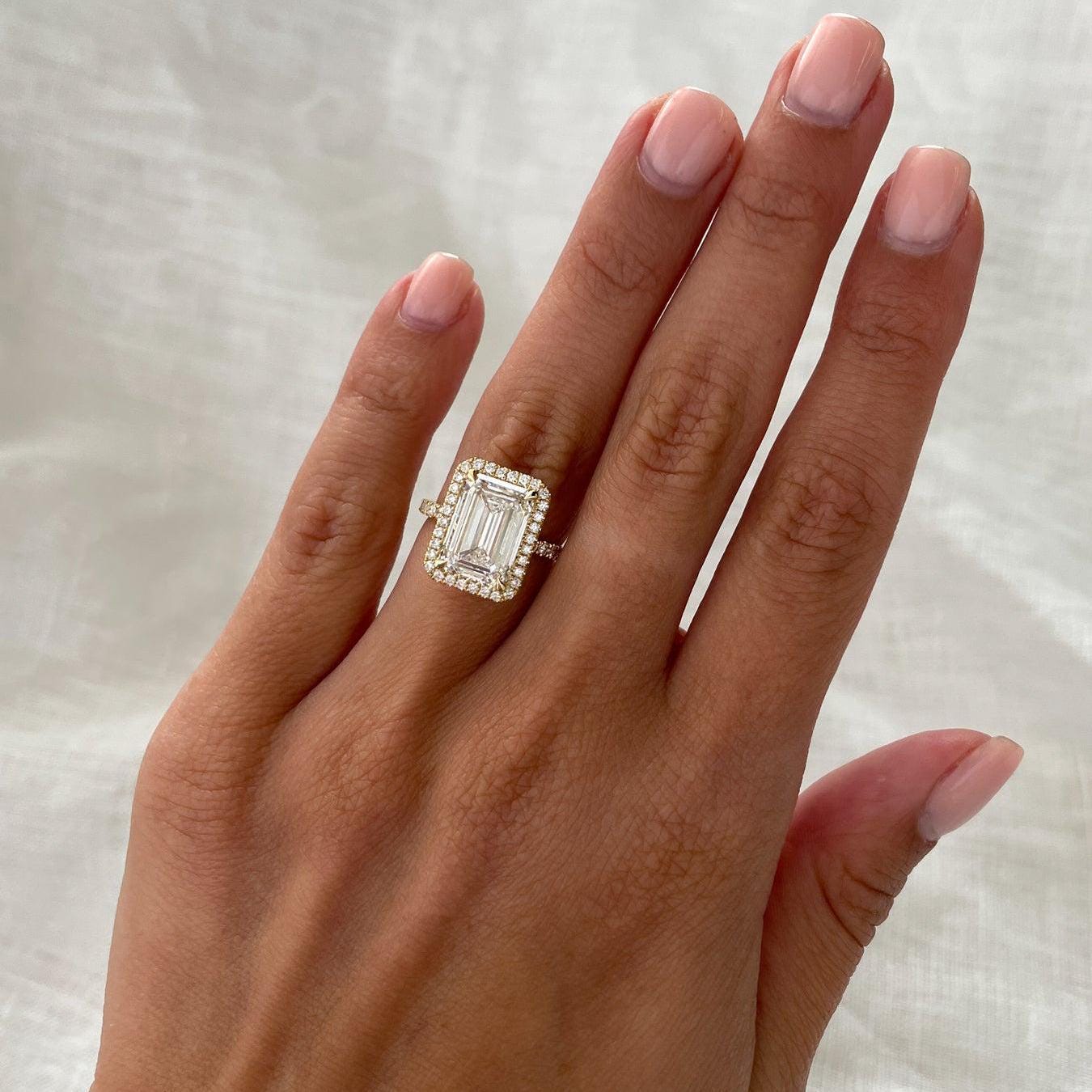 4.70tcw Emerald Lab Grown Diamond Engagement Ring | Halo & Pavé Band | IGI Certified | Custom Gold & Platinum