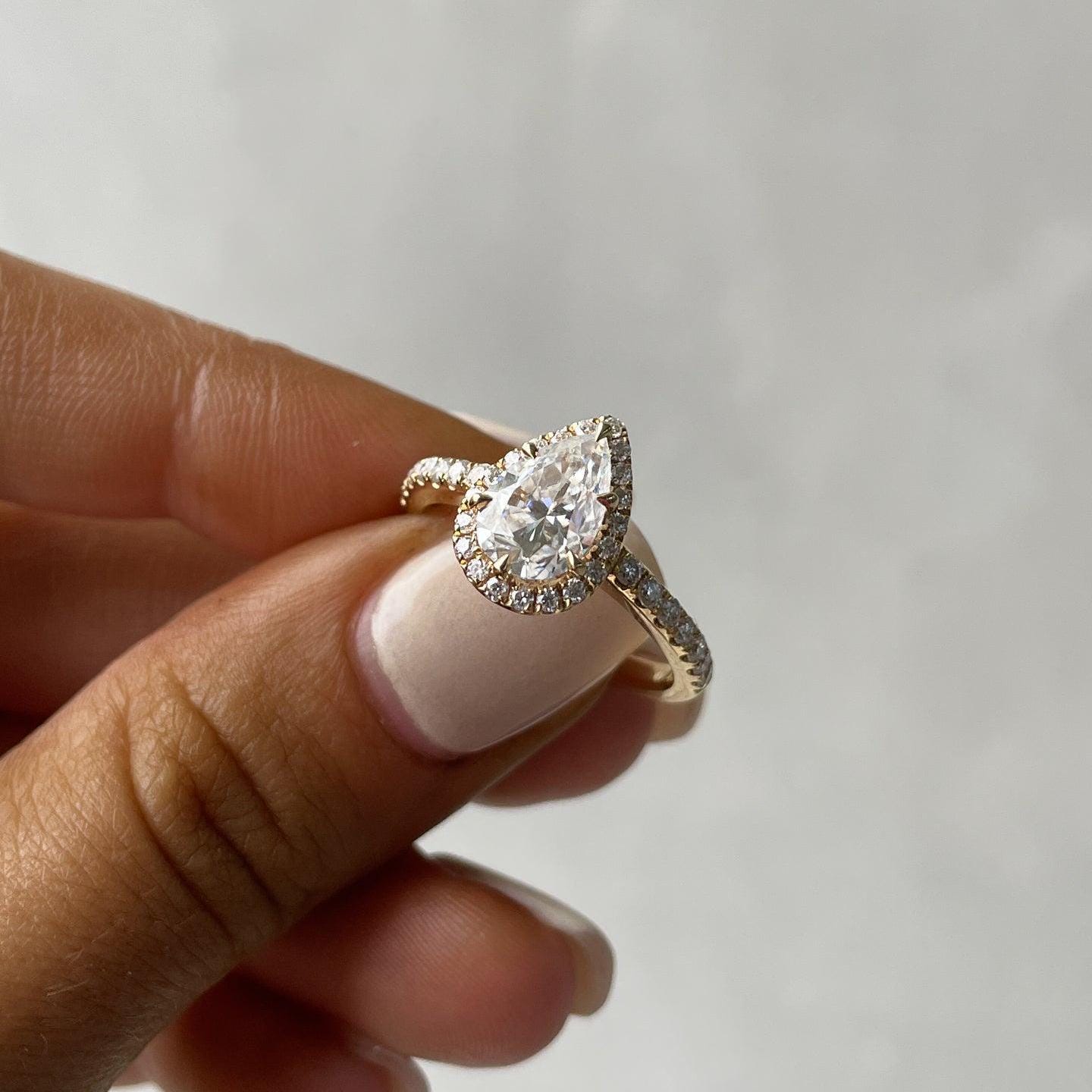 Pear 2.50tcw Lab Diamond Pave Halo Engagement Ring | IGI Certified DEF VVS–VS