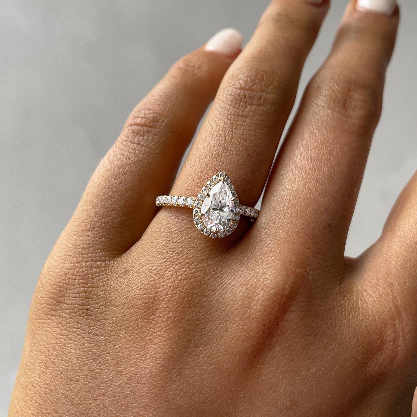 Pear 2.50tcw Lab Diamond Pave Halo Engagement Ring | IGI Certified DEF VVS–VS