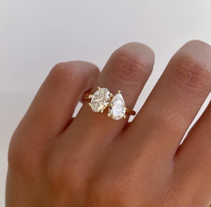 3.00ct Pear & Oval Lab Diamond Toi Et Moi Ring | IGI Certified | VVS–VS | Custom Gold Engagement Ring