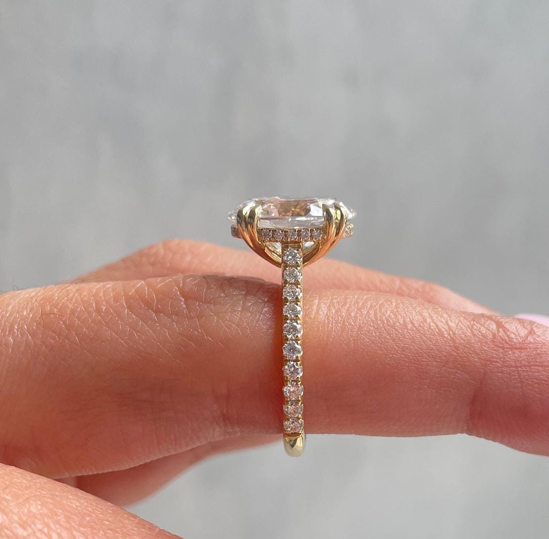 3.00ct Oval Lab Grown Diamond Engagement Ring | Double Claw & Hidden Halo | IGI Certified