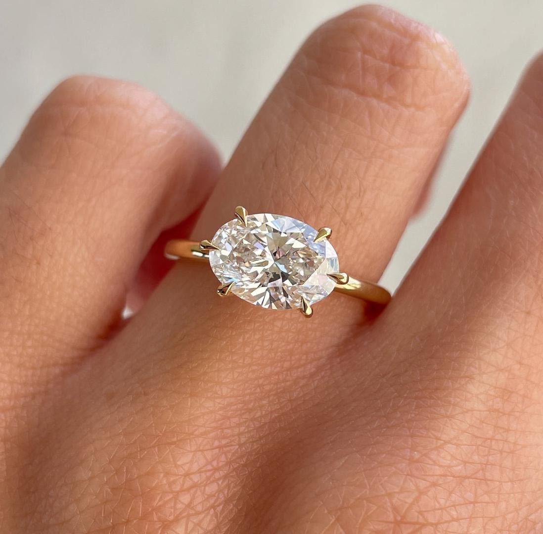 2.50ct Oval Lab Grown Diamond East-West Engagement Ring | Solitaire | IGI Certified