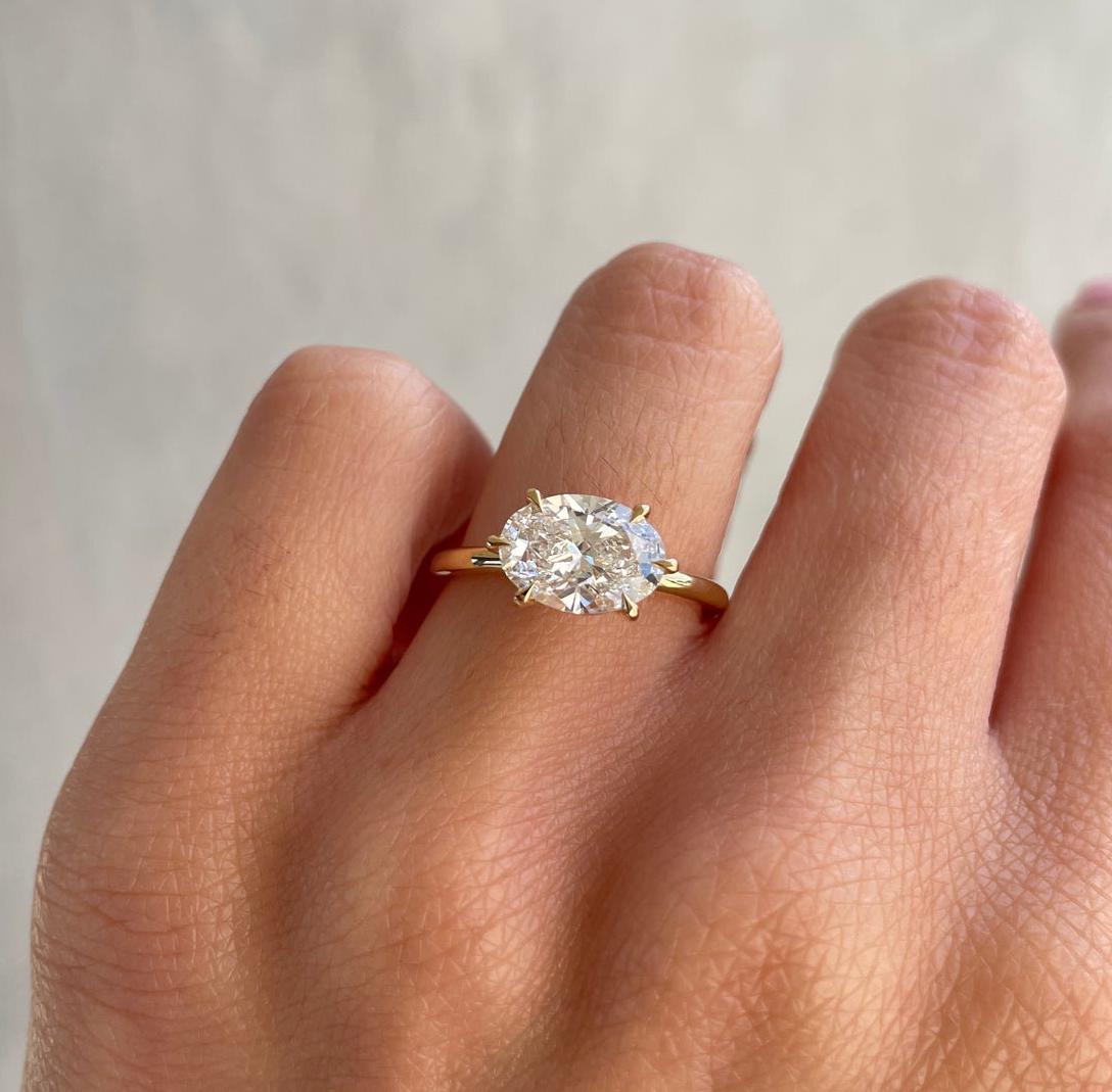 2.50ct Oval Lab Grown Diamond East-West Engagement Ring | Solitaire | IGI Certified