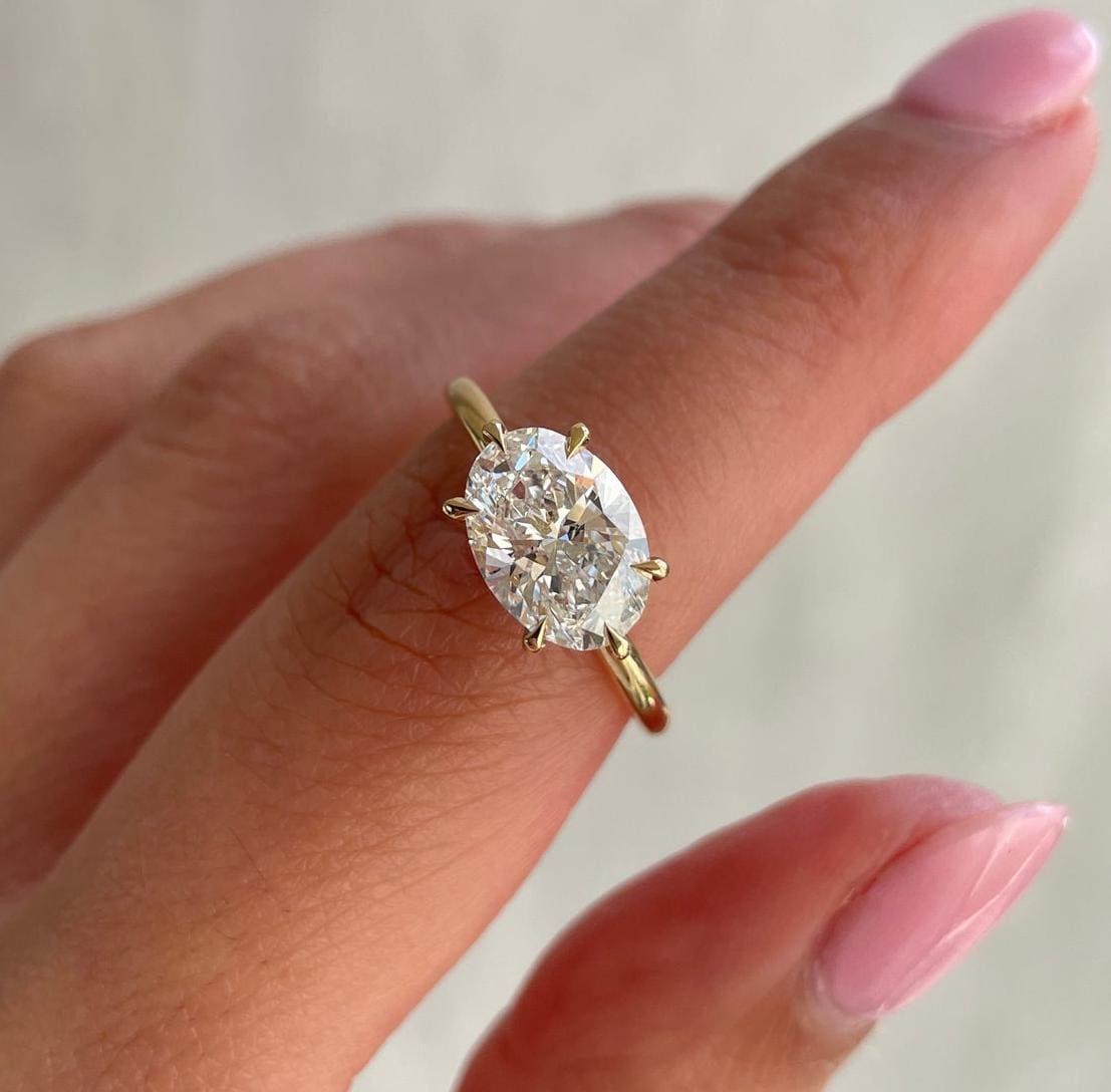 2.50ct Oval Lab Grown Diamond East-West Engagement Ring | Solitaire | IGI Certified