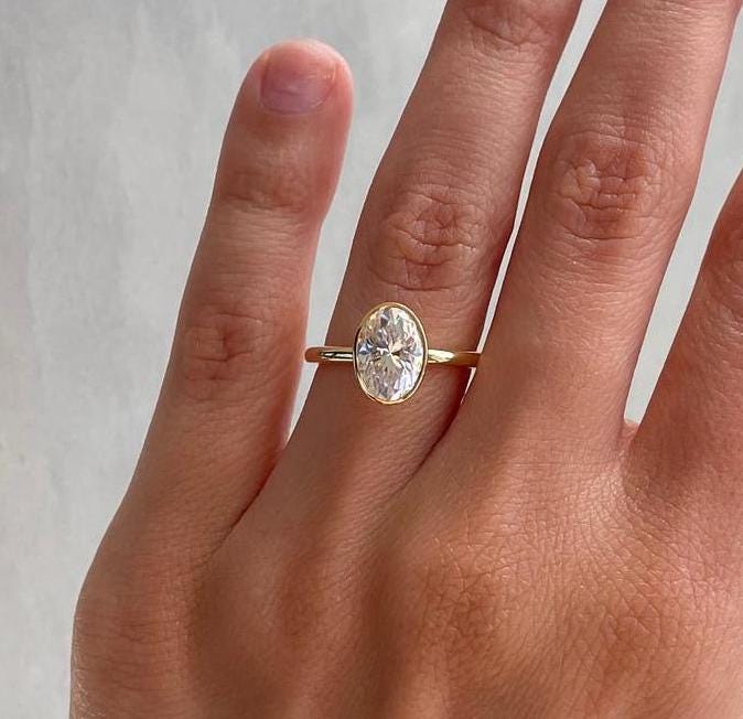 2.50ct Oval Lab Diamond Bezel Engagement Ring | DEF VVS | IGI Certified | Ethical Gold