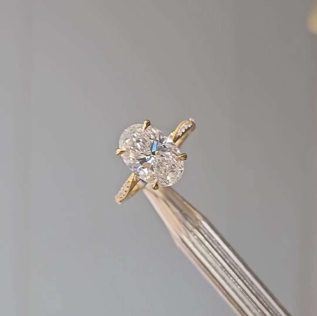 3.20tcw Oval Lab Diamond Engagement Ring | Hidden Halo | IGI Certified | Yellow Gold | VVS–VS