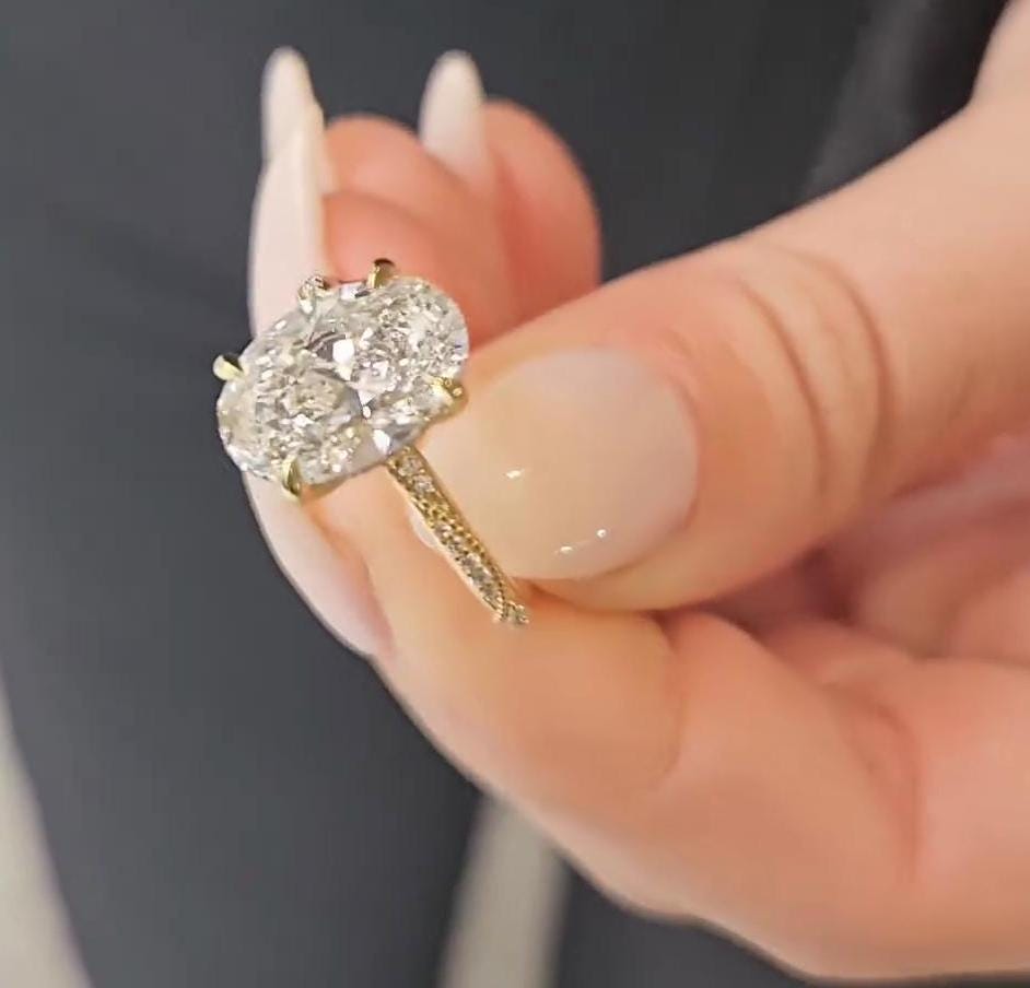 3.20tcw Oval Lab Diamond Engagement Ring | Hidden Halo | IGI Certified | Yellow Gold | VVS–VS