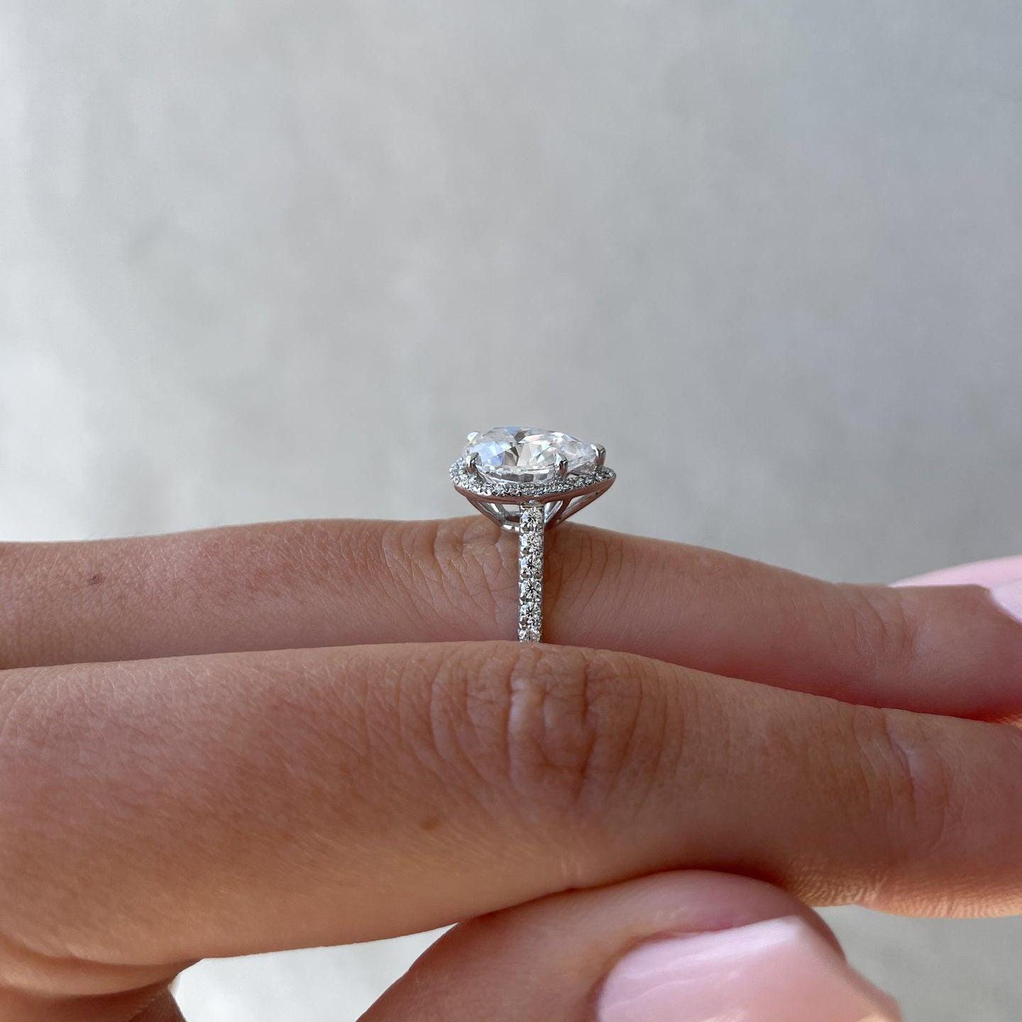 3.50tcw Pear Lab Grown Diamond Halo Engagement Ring | IGI Certified | DEF Color | VVS–VS Clarity