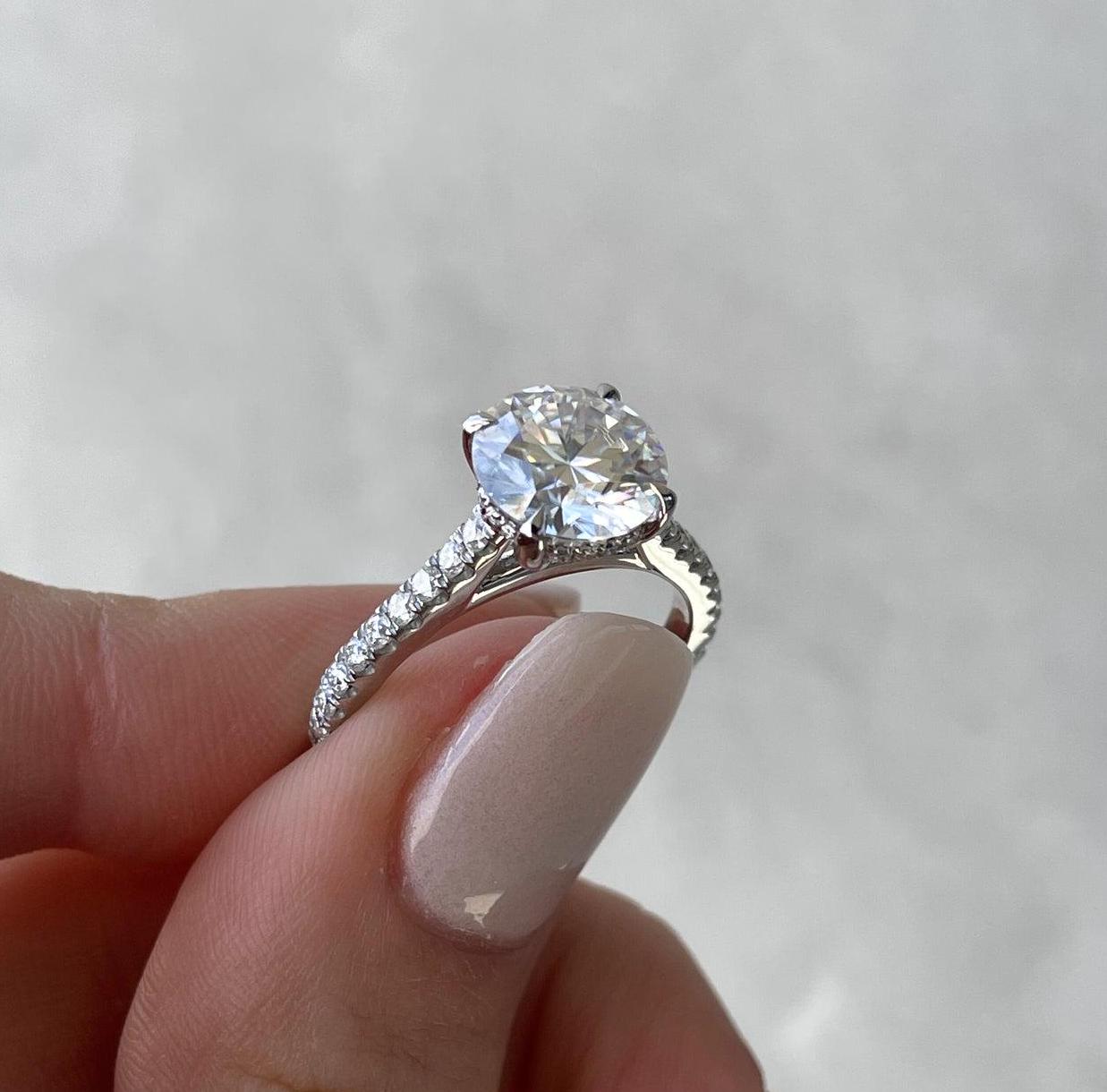 Round 2.50tcw Lab Diamond Hidden Halo Engagement Ring | 2.00ct Center | Pave Band | IGI Certified