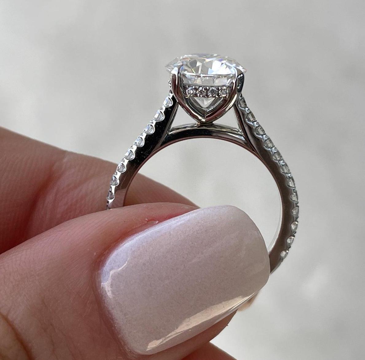 Round 2.50tcw Lab Diamond Hidden Halo Engagement Ring | 2.00ct Center | Pave Band | IGI Certified