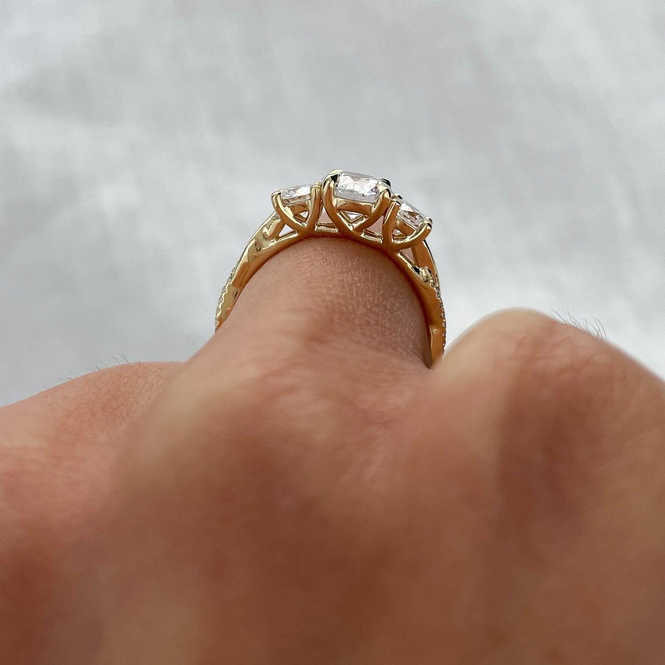 2.50tcw Round Lab Diamond Three Stone Twisted Band Ring | IGI Certified | D-E-F Color