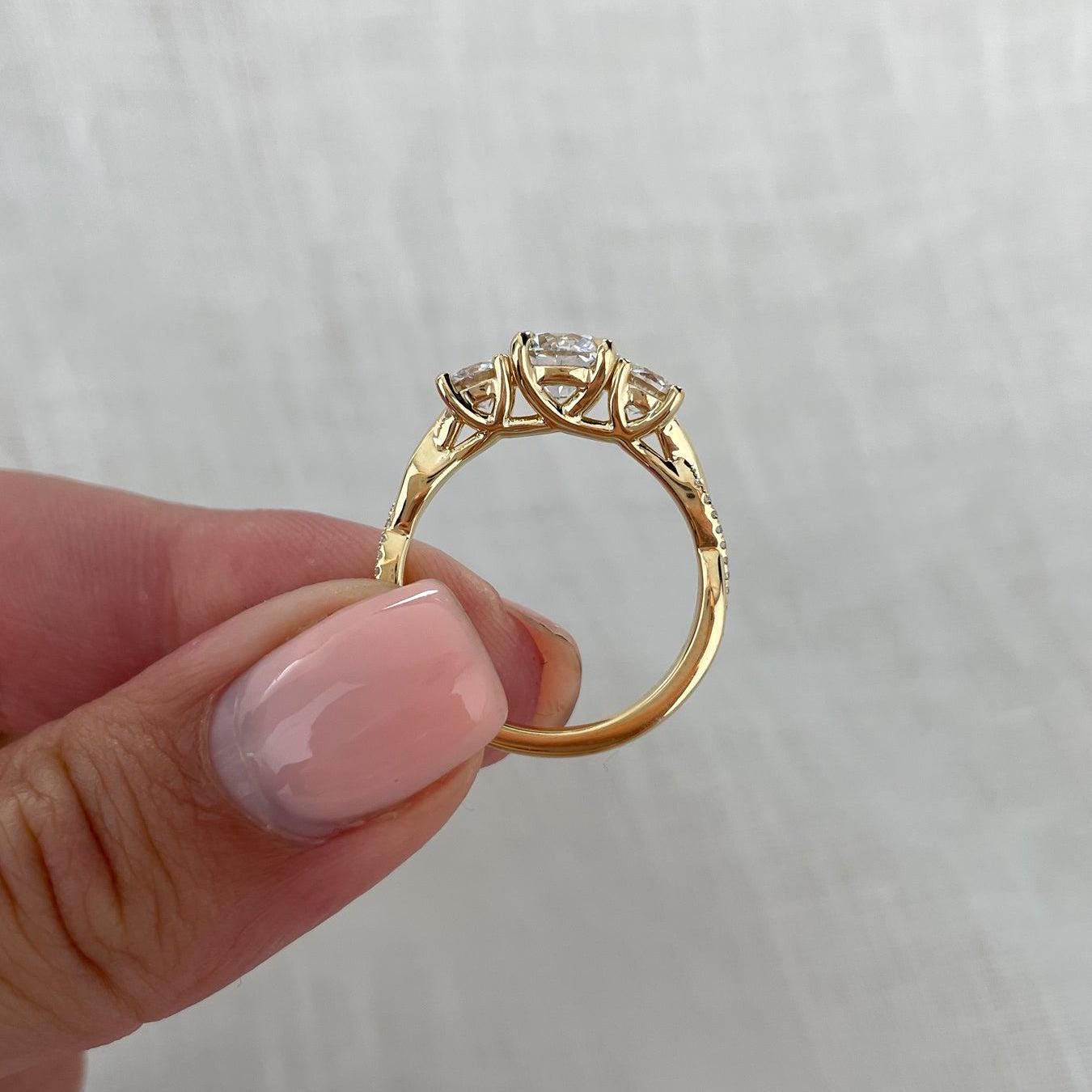 2.50tcw Round Lab Diamond Three Stone Twisted Band Ring | IGI Certified | D-E-F Color