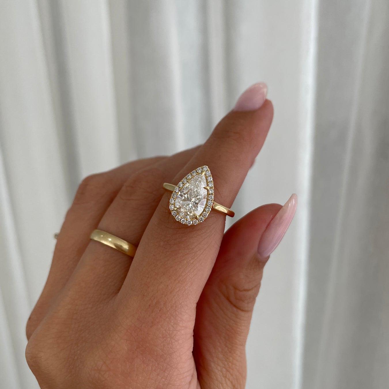 2.20tcw Pear Lab Grown Diamond Halo Engagement Ring | 2.00ct Center | IGI Certified | Yellow Gold