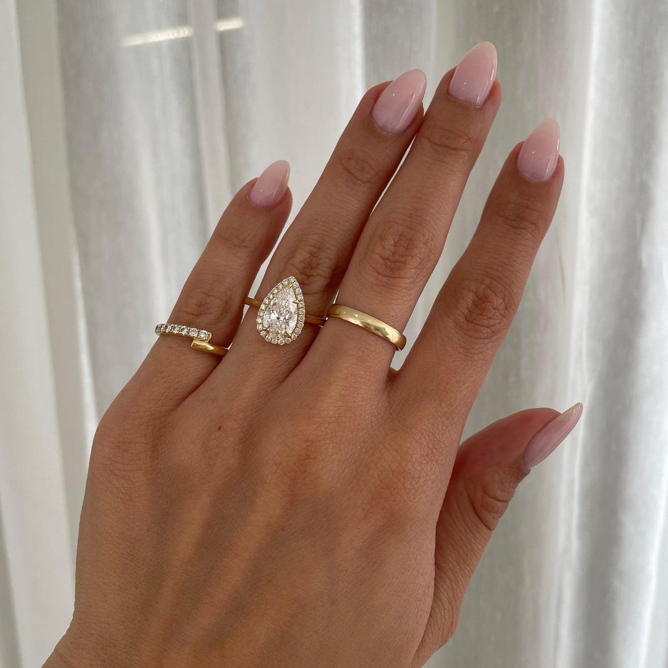 2.20tcw Pear Lab Grown Diamond Halo Engagement Ring | 2.00ct Center | IGI Certified | Yellow Gold