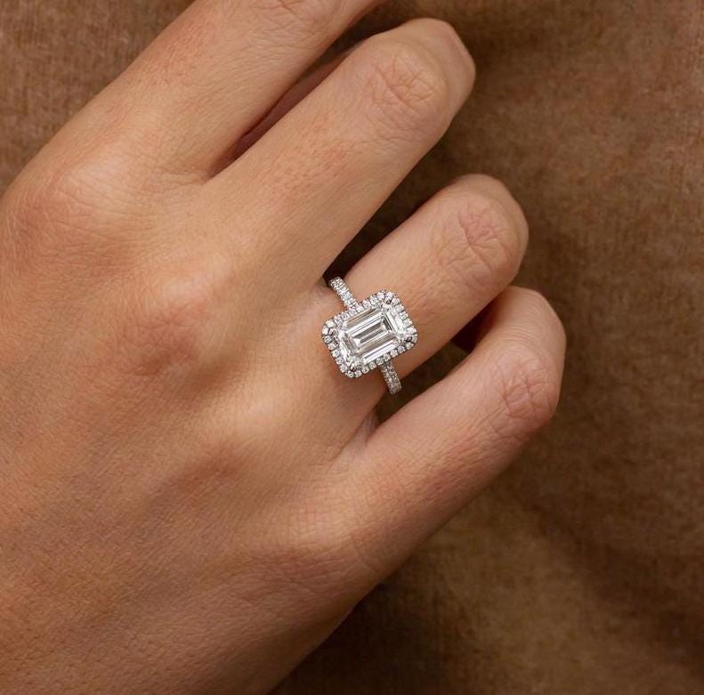 2.50tcw Emerald Lab Grown Diamond Engagement Ring | Halo Pavé Cathedral | IGI Certified | Custom Gold