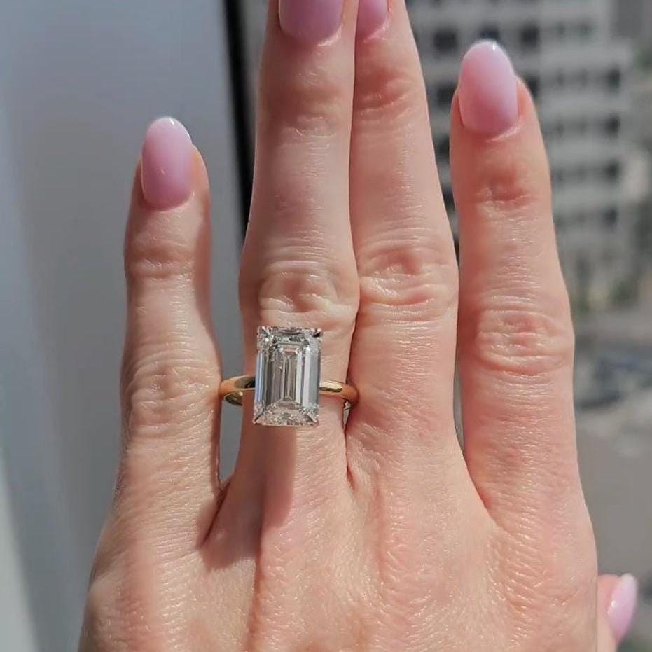 7.00ct Emerald Lab Grown Diamond Engagement Ring | Two-Tone Gold | IGI Certified