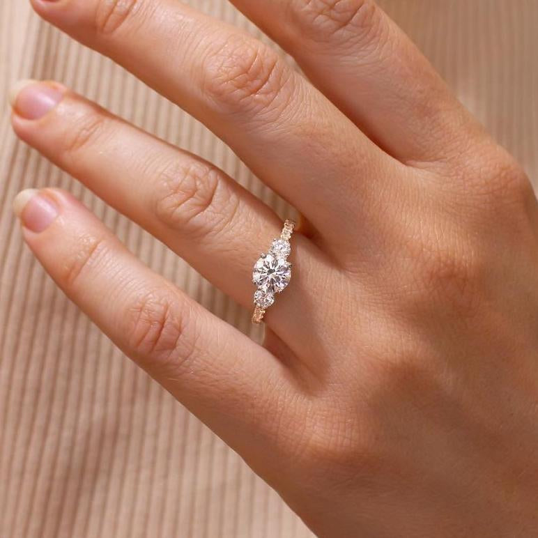 1.50tcw Round Cut Lab Diamond Engagement Ring | Three Stone Pavé Design | Yellow Gold