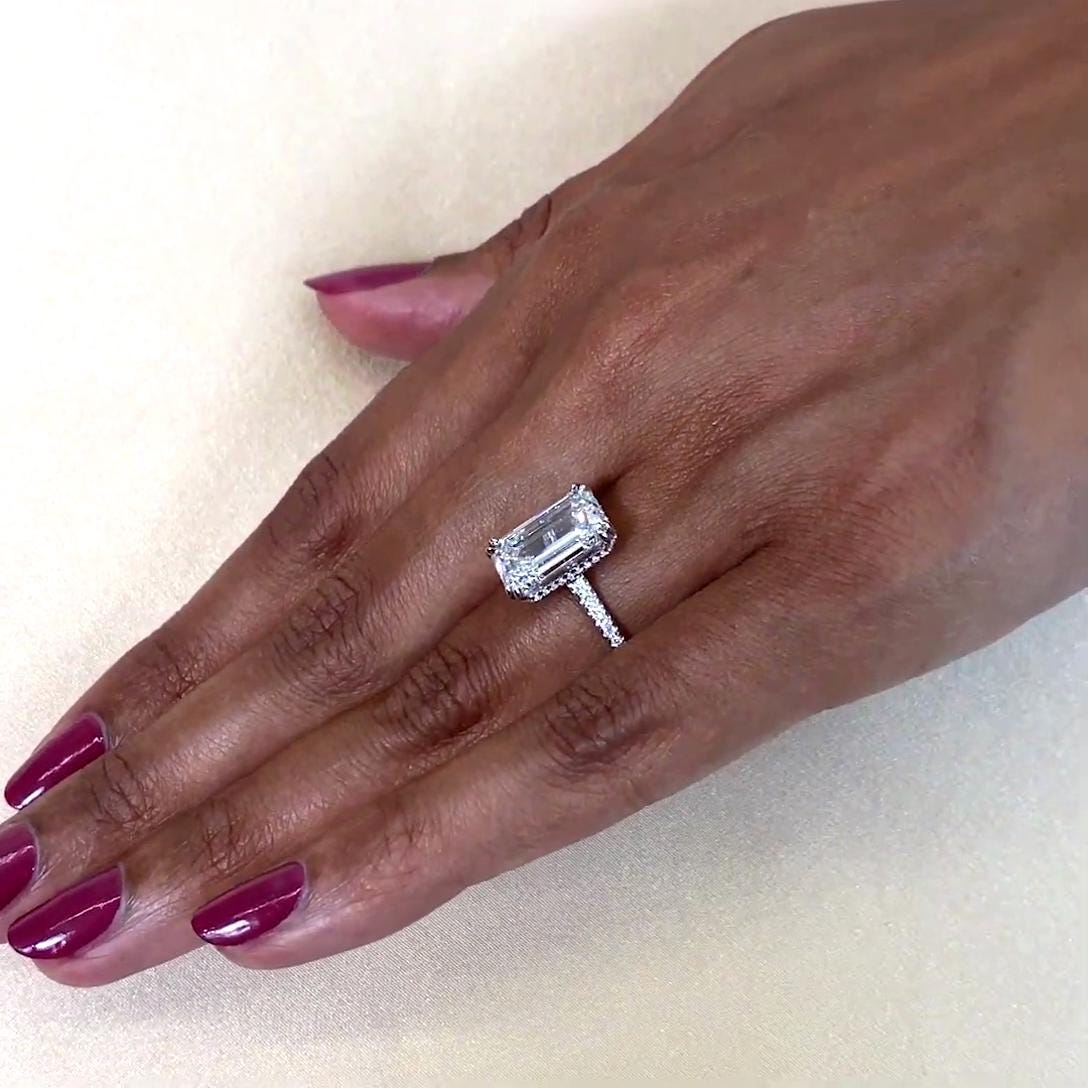 5.20tcw Lab-Grown Emerald Diamond Ring | Tapered Cathedral Setting | IGI Certified