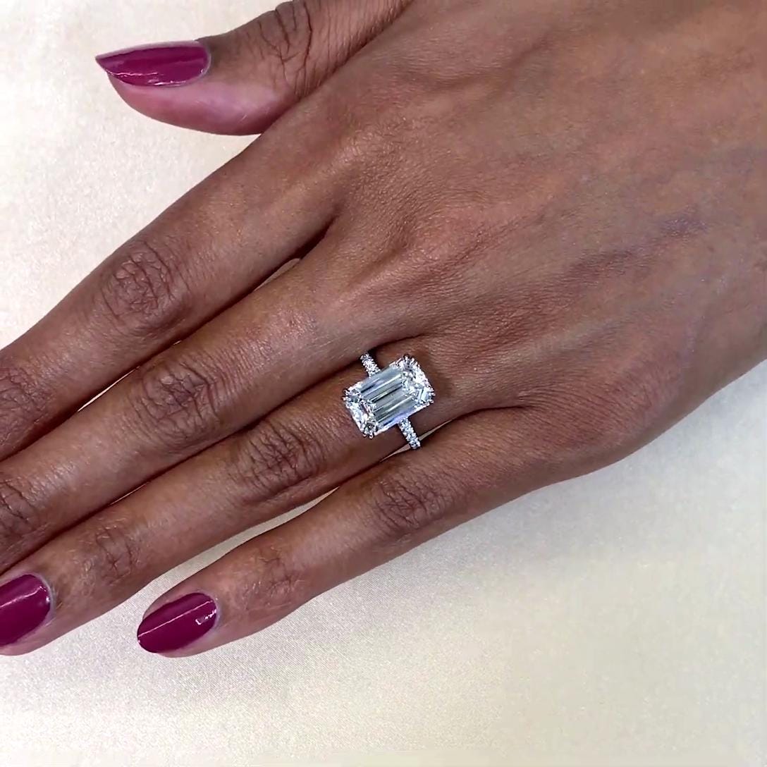 5.20tcw Lab-Grown Emerald Diamond Ring | Tapered Cathedral Setting | IGI Certified