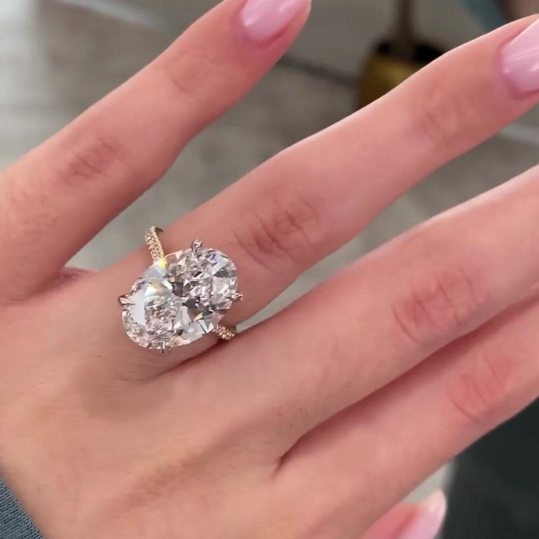 Oval 9.60tcw Lab Grown Diamond Engagement Ring | D-E-F Color | VVS–VS Clarity | IGI Certified | Pavé Setting | 10K 14K 18K Gold